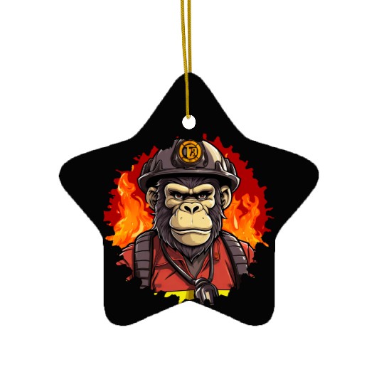 Firefighter monkeys Ceramic Ornaments
