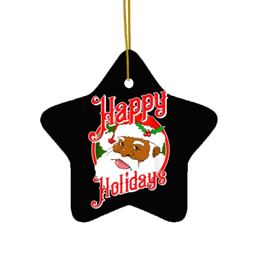 Happy Holidays African American Black Santa Claus Ceramic Ornaments