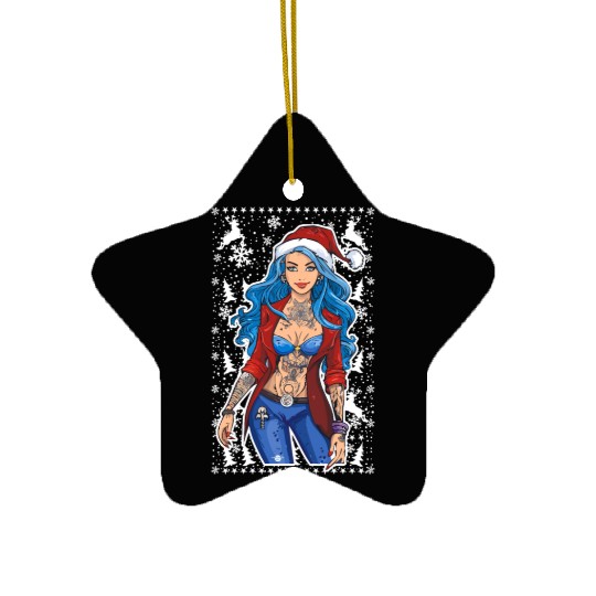 03 Sexy Christmas Woman Blue Hear Deer Tattoos Ceramic Ornaments