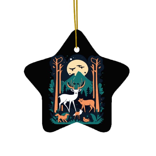Enchanted Forest Wildlife Scene – Nature Adventure Ceramic Ornaments