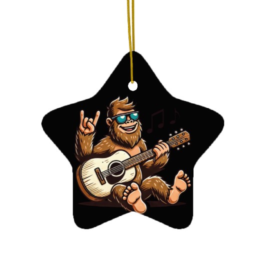 Funny Bigfoot Sasquatch Singing Guitar Playing Ceramic Ornaments