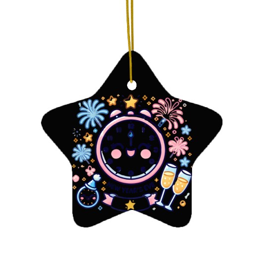 Celebrate New Year's Eve, Fun Clock and Fireworks Ceramic Ornaments