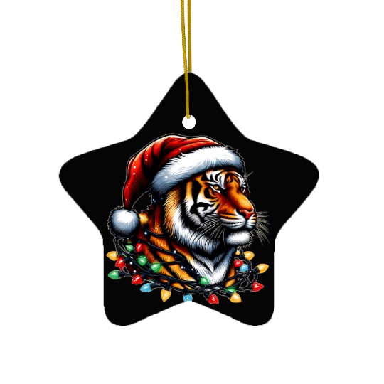Bengal Tiger Lion Christmas Hat Xmas Ceramic Ornaments