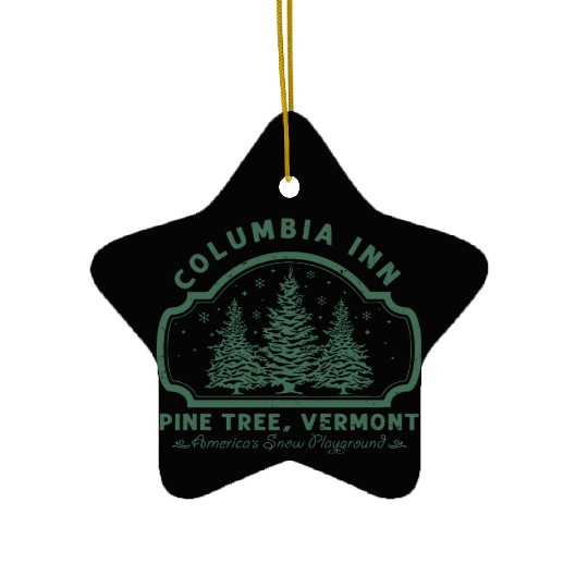 Columbia Inn Pine Tree Vermont White Christmas Ceramic Ornaments