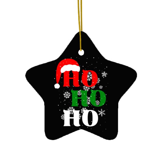 Christmas Ho Ho Ho Snow Flakes with Santa Hat Ceramic Ornaments