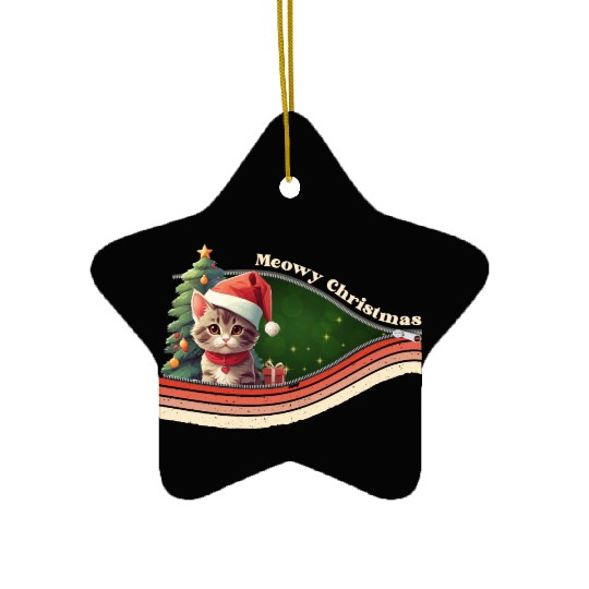 Meowy Christmas - Cute Kitten with Xmas Tree Ceramic Ornaments