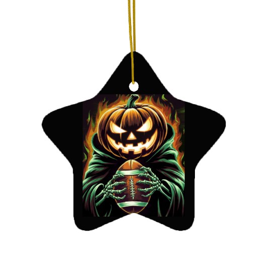 Spooky Halloween Football Jack-O'-Lantern pumpkin Ceramic Ornaments
