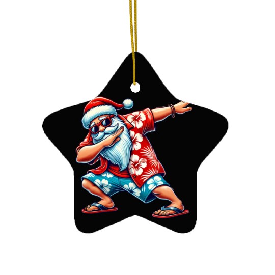 Celebrate Tropical Dab Santa Fun Christmas Beach Ceramic Ornaments