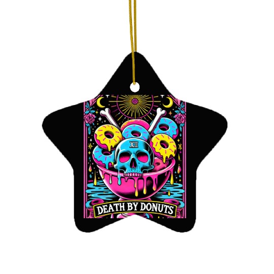 Death by Donuts Tarot Card skull gothic bowl funny Ceramic Ornaments