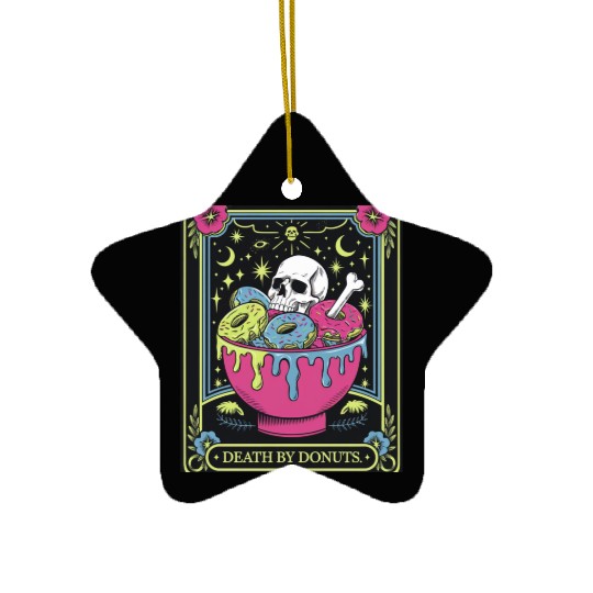 Death by Donuts Tarot Card skull gothic bowl funny Ceramic Ornaments