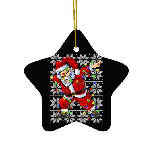 Dabbing Santa Christmas Lights Ceramic Ornaments