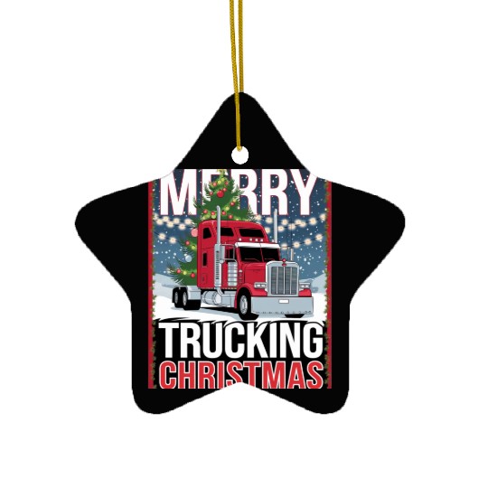 Merry Trucking Christmas Festive Semi-Truck Card Ceramic Ornaments