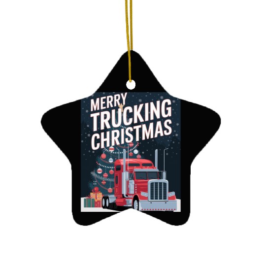 Merry Trucking Christmas Festive Holiday celebrate Ceramic Ornaments