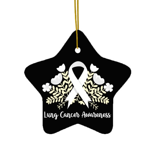 Lung Cancer Awarenss White Ribbon Floral Ceramic Ornaments