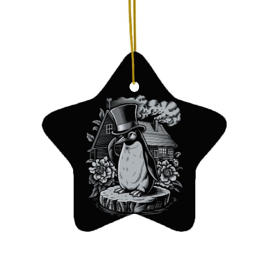 Dark Cottagecore Penguin in Top Hat by House Ceramic Ornaments