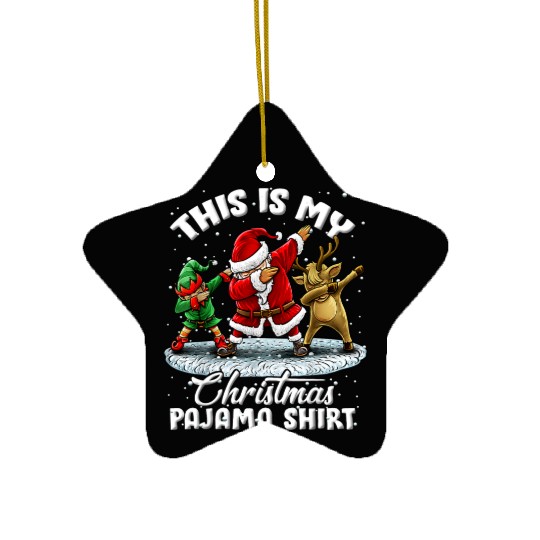 This Is My Christmas Pajama Dabbing Santa Elf Ceramic Ornaments