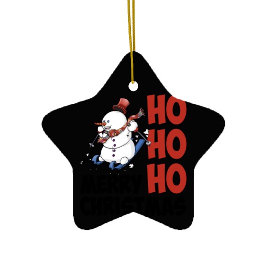 HoHoHo merry christmas, the skiing snowman Ceramic Ornaments