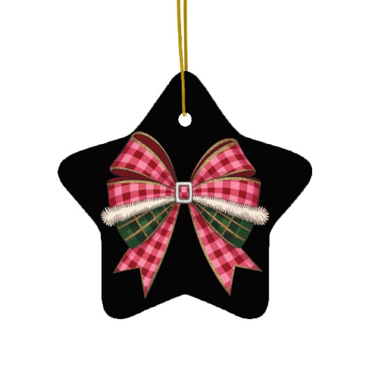 Christmas Coquette Bow, Christmas Ceramic Ornaments