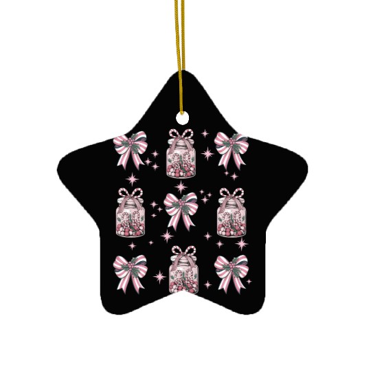 Christmas Coquette Bow, Merry Christmas Ceramic Ornaments