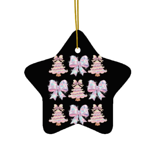 Christmas Coquette Bow, Merry Christmas Ceramic Ornaments