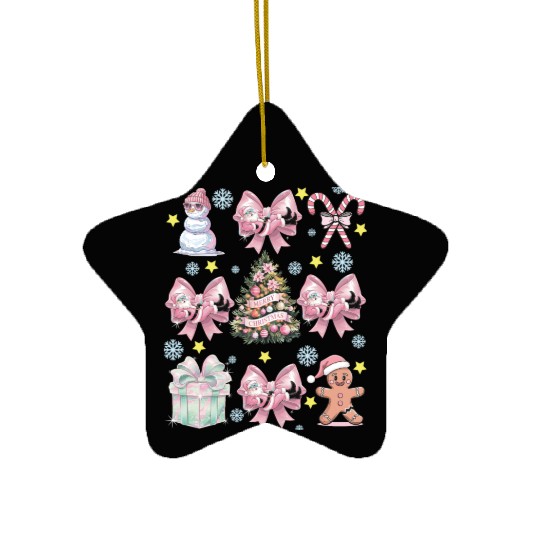 Merry Christmas, Christmas Coquette Bow Ceramic Ornaments