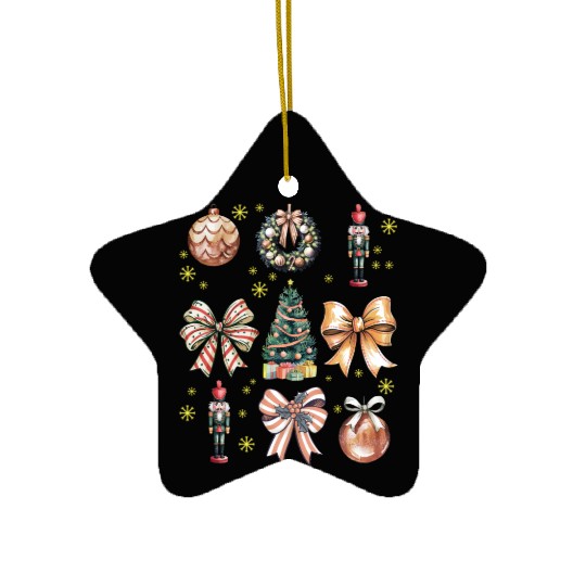 Christmas Coquette Bow, Cute Christmas Tree Ceramic Ornaments
