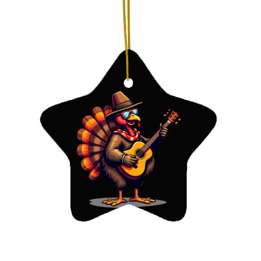 Funny Thanksgiving Turkey Guitar Player Music Ceramic Ornaments