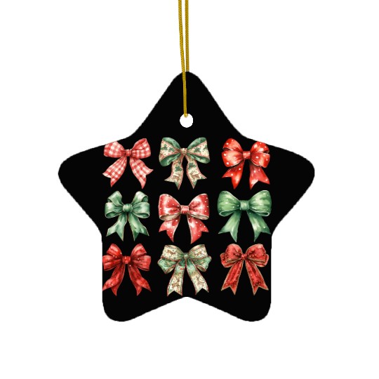 Christmas Coquette Bow, Cute Christmas Ceramic Ornaments