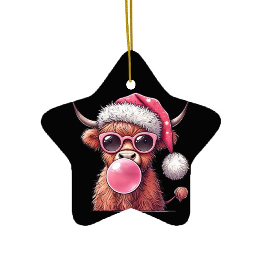 Highland Cow, Merry Christmas Ceramic Ornaments