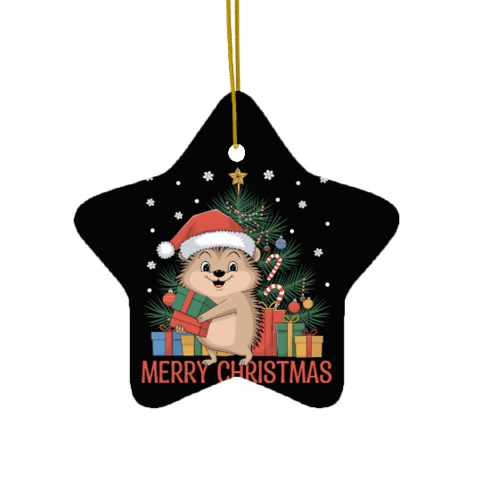 Christmas Hedgehog Santa Hat Ceramic Ornaments