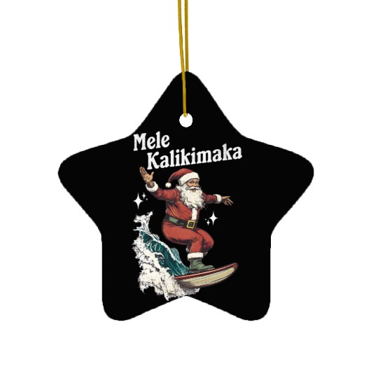 Mele Kalikimaka Hawaiian Christmas Surfing Santa Ceramic Ornaments