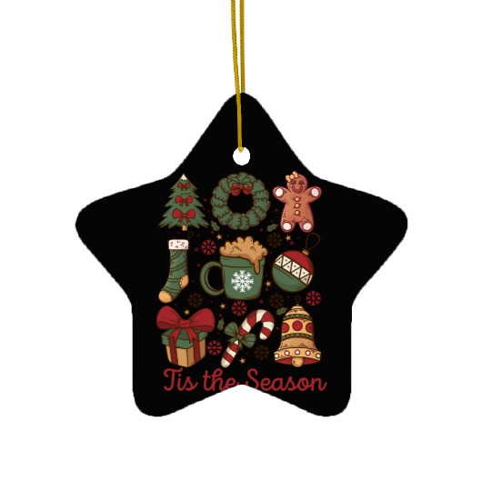 Tis the Season Retro Coquette Cute Christmas Ceramic Ornaments