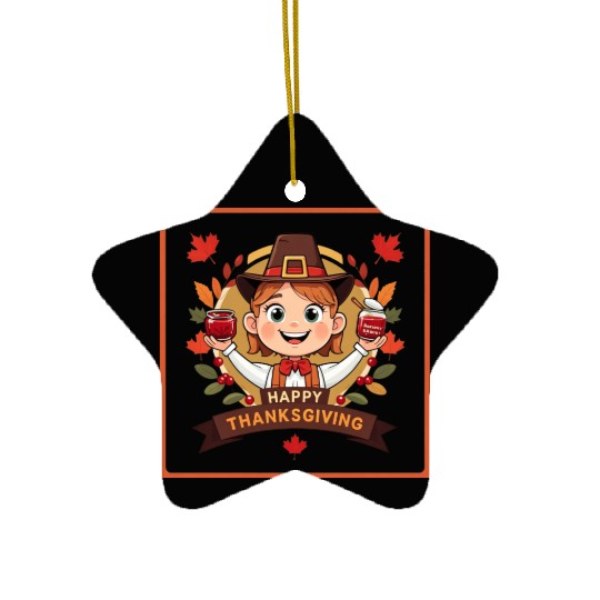 A cute child celebrate Happy Thanksgiving Ceramic Ornaments