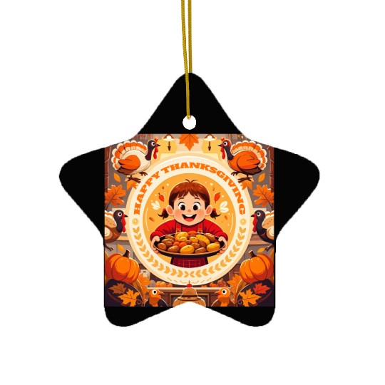 child celebrate Happy Thanksgiving Roasted Potato Ceramic Ornaments