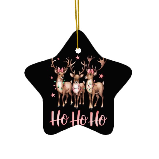 Ho Ho Ho Deer, Merry Christmas Ceramic Ornaments