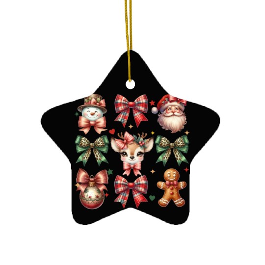 Christmas Coquette Bow Retro Christmas Ceramic Ornaments