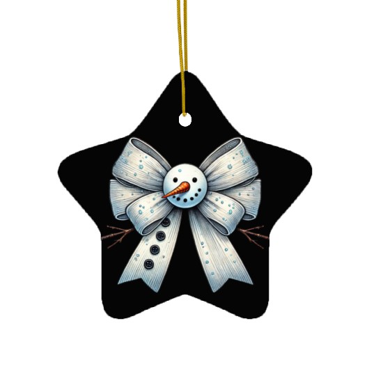 Snowman Coquette Bow, Merry Christmas Ceramic Ornaments