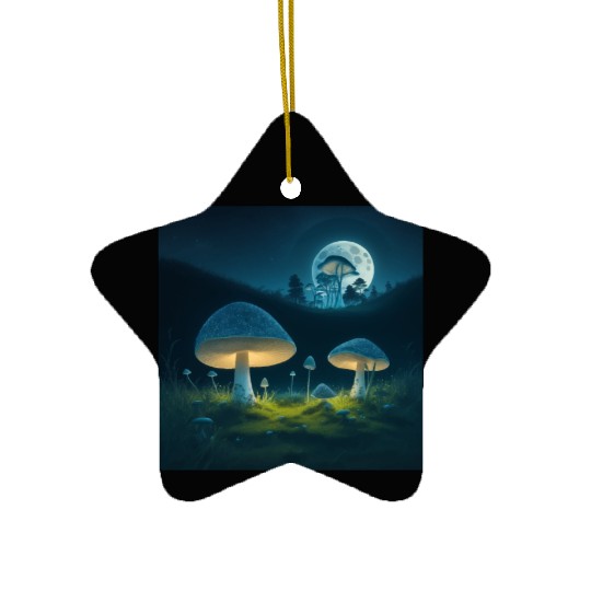 mushrooms in grass Ceramic Ornaments