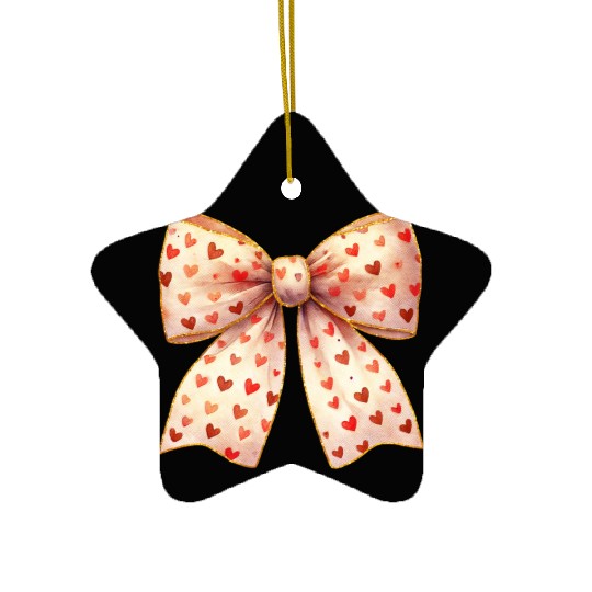 White Bow Heart, Retro Valentine Ceramic Ornaments
