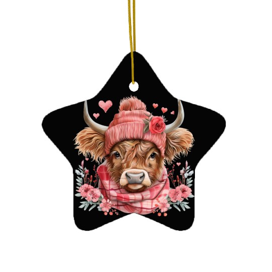 Cute Highland Cow Valentines Day Ceramic Ornaments