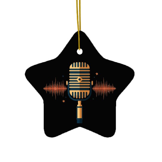 Vintage Microphone with Sound Waves Ceramic Ornaments