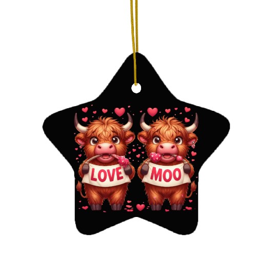 Cute cartoon valentines highland cow Ceramic Ornaments
