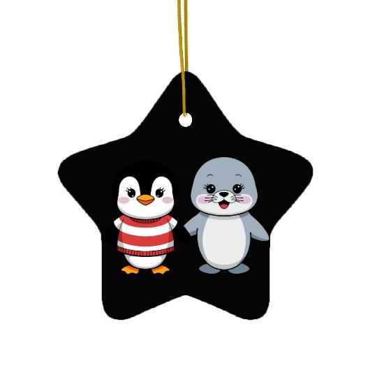 Penguin and Seal Friends Ceramic Ornaments