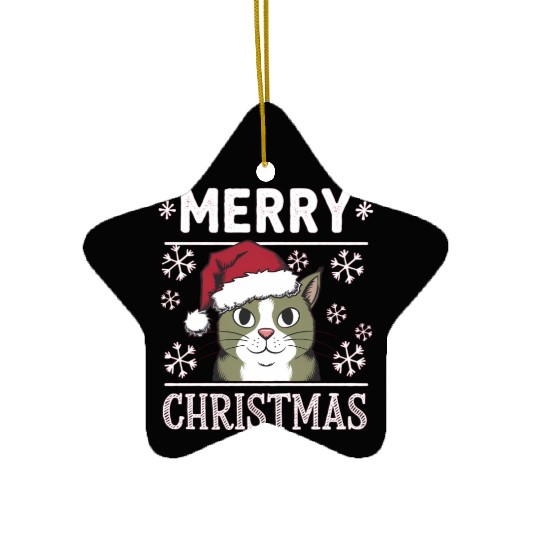 Christmas Cat Merry Christmas Holiday Ceramic Ornaments