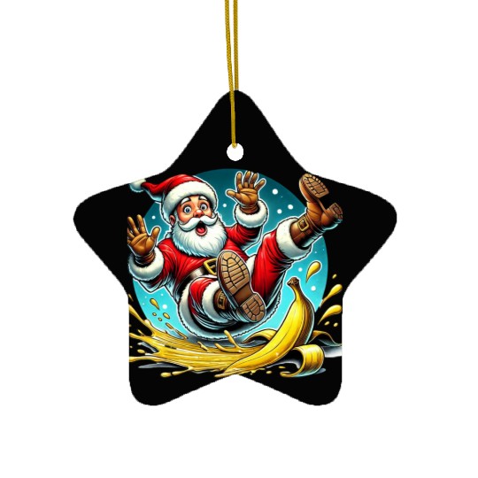 Christmas Chaos: Santa’s Banana Slip Ceramic Ornaments
