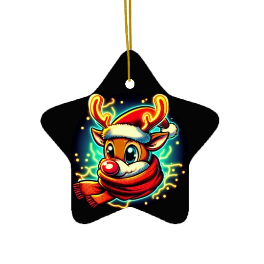 Funny Christmas Rudolph: Glowing Neon Santa Scarf Ceramic Ornaments