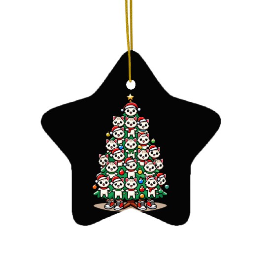 Christmas Tree With Cats Ceramic Ornaments