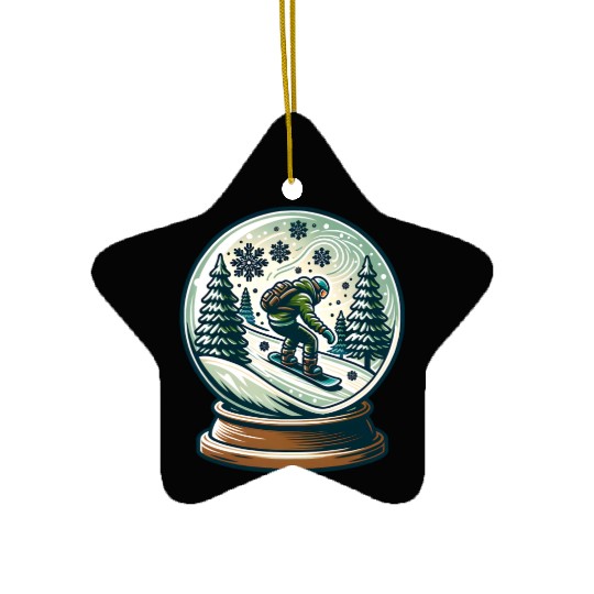 Snowboarding Adventure in Winter Wonderland Ceramic Ornaments
