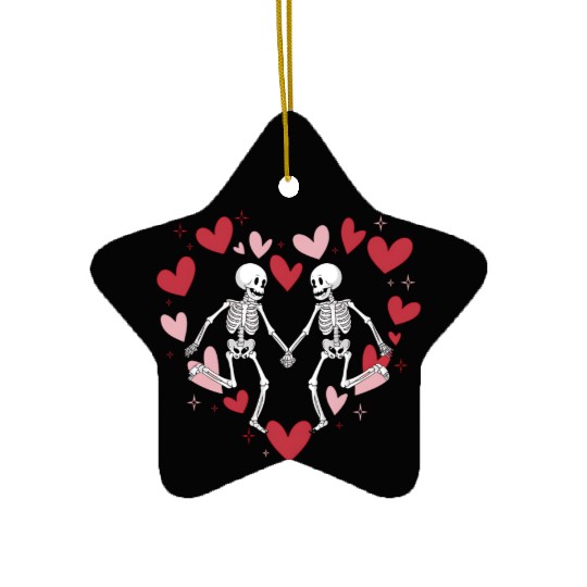 Coquette Valentine Dancing Skeleton Ceramic Ornaments