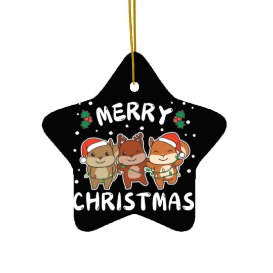 Merry Christmas Cute Squirrel Festive Lights Ceramic Ornaments